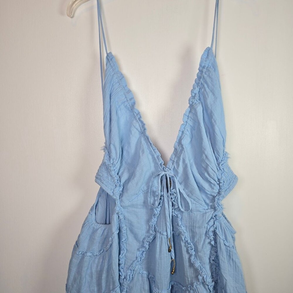 Free People Free-Est Coconico Mini Boho Blue Cutout Dress Sz M - Picture 3 of 8
